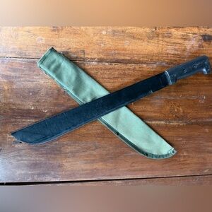 VTG 23” Long Machete With Green Canvas Army  Sheath